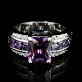 Personalised unisex zinc alloy ring with diamond and zircon accents in sunflower blue, square blue, or square purple designs.