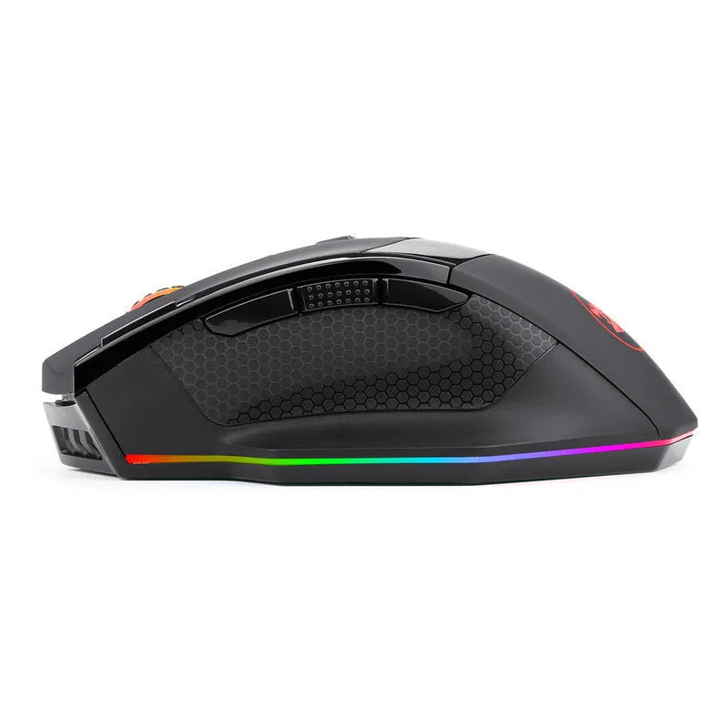 Black Redragon M801P wireless and wired dual-mode gaming mouse with multiple side buttons.
