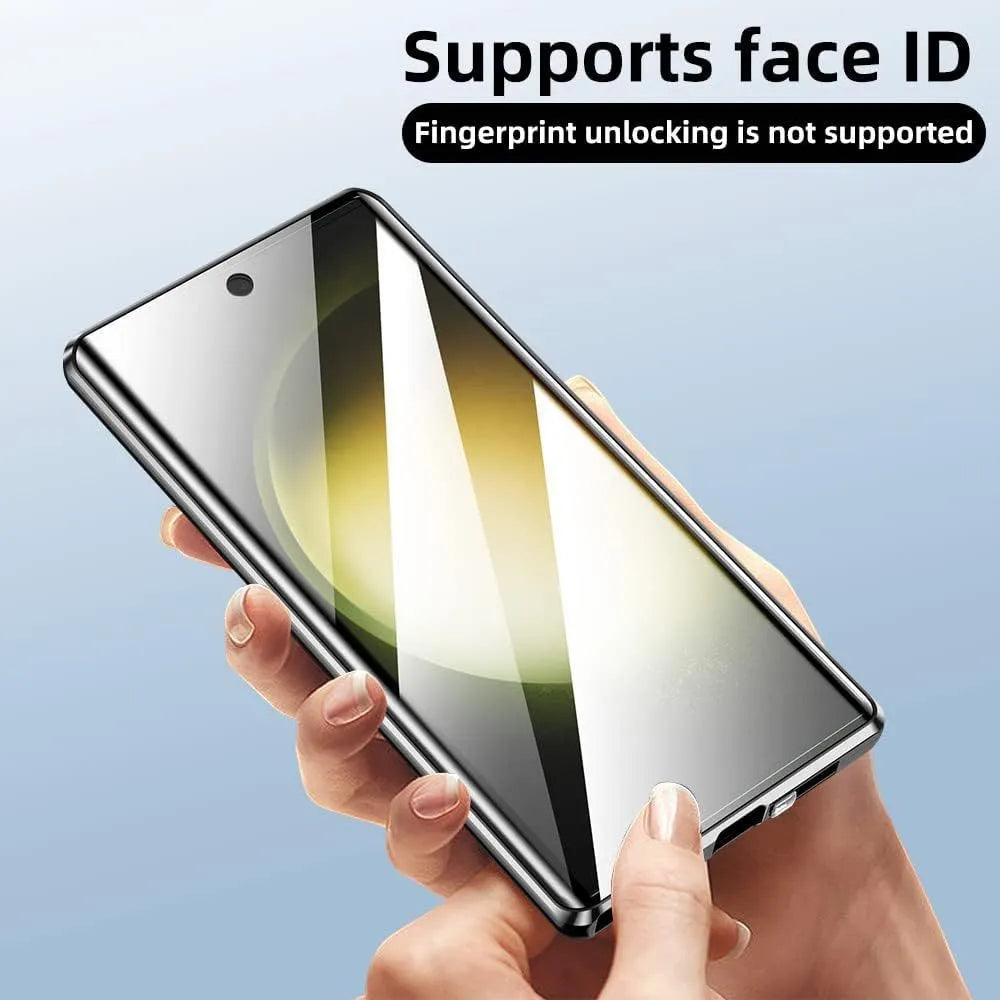 Magnetic King glossy metal HD peep-proof mirror phone case for Samsung S24 and S25 series in aluminium alloy glass
