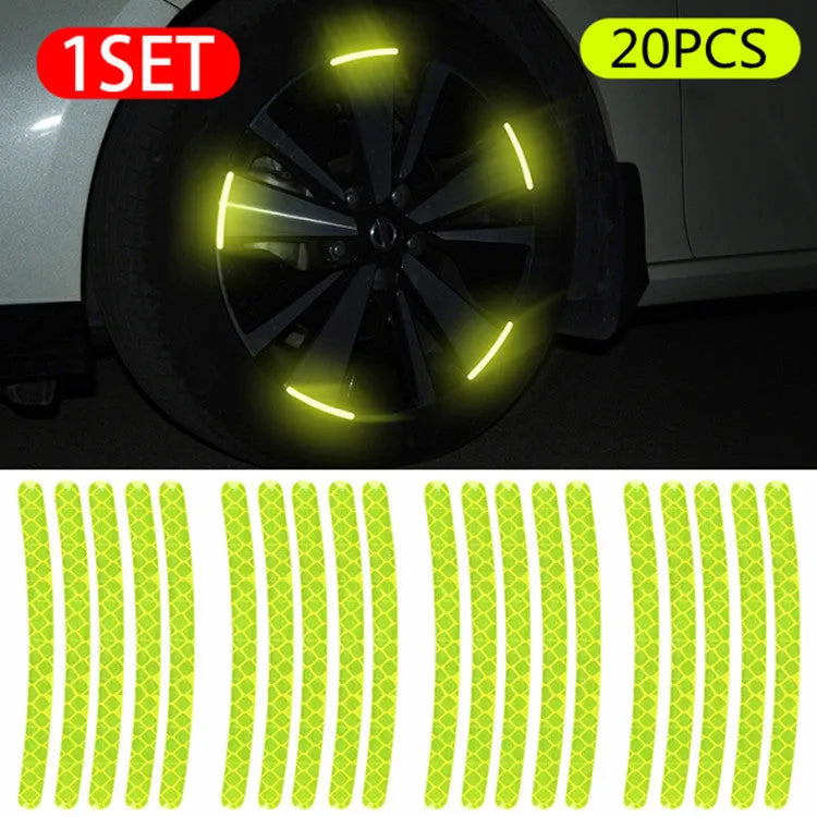 20PCs car wheel hub reflective sticker set showing arc pattern design on PVC material