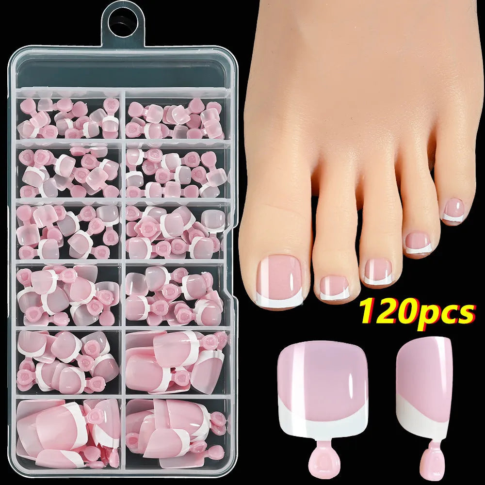 120 piece French white edge short square artificial nail tips in nine nude colours