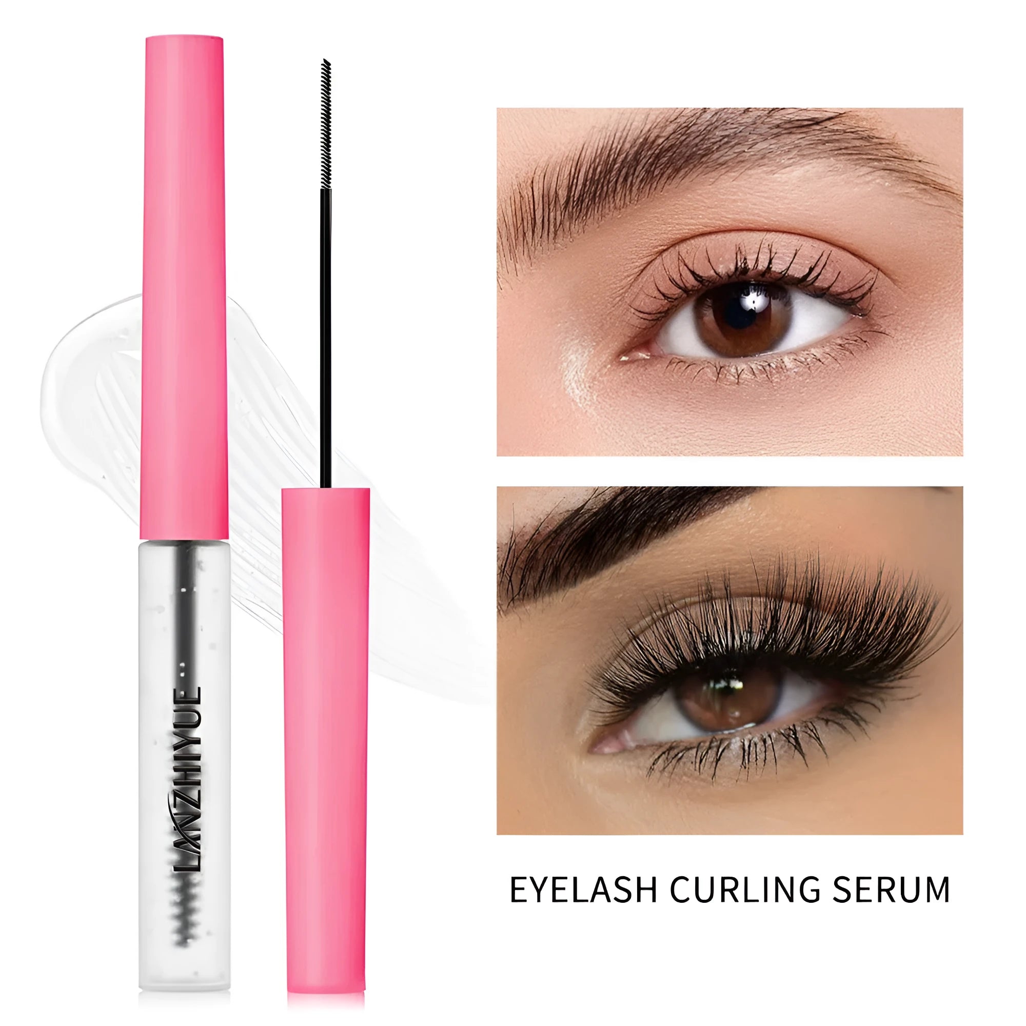 White eyelash growth liquid serum in standard packaging for lash repair and thickening