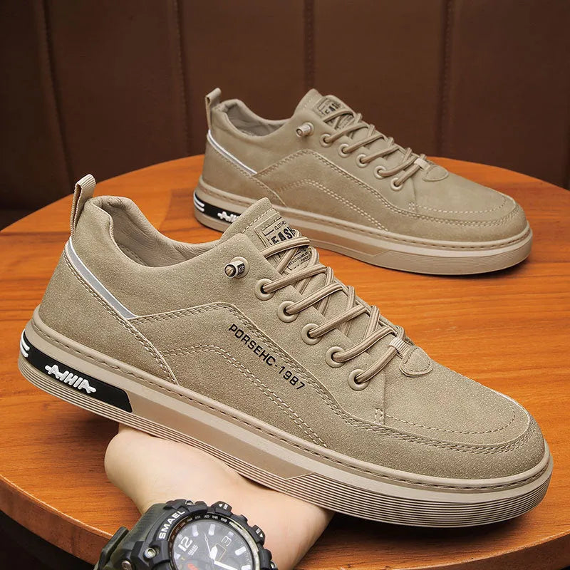 Men's black casual shoes with round toe and non-slip rubber sole for summer construction work