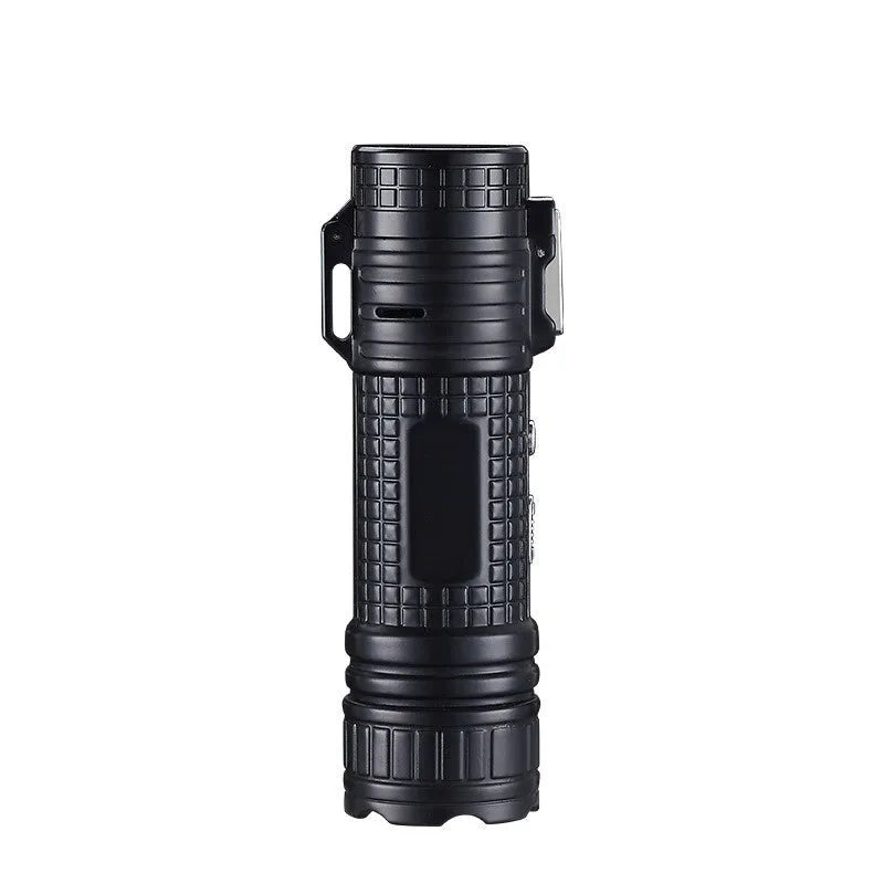 TH727 multi-function metal flashlight lighter shown in camouflage, red, black, blue, and yellow colour options.