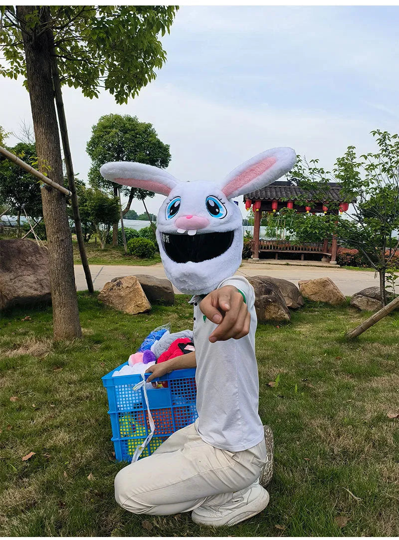 White rabbit helmet cover with long ears for electric motorcycle protection