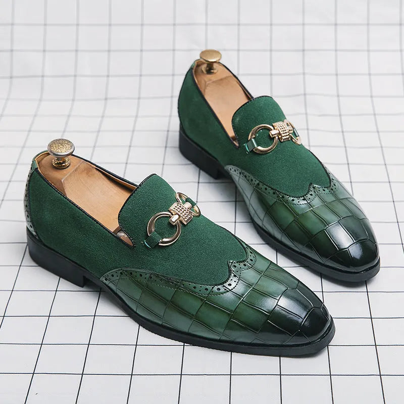 Men's black pointed toe Korean style PU leather business casual shoes with rubber sole