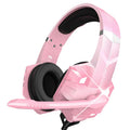 Wired gaming headset with microphone and LED lights in blue, pink, red and white colour options