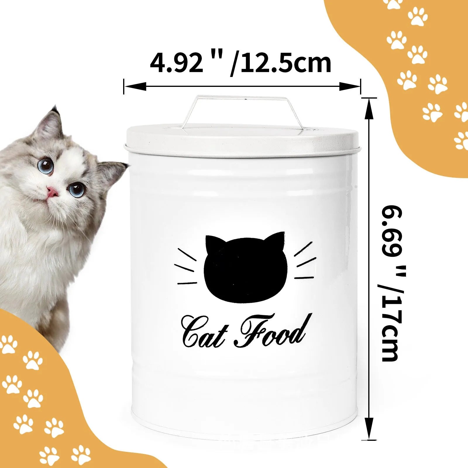Round household storage tin with 500ml capacity, iron sheet construction, and independent inner box in black or white colour