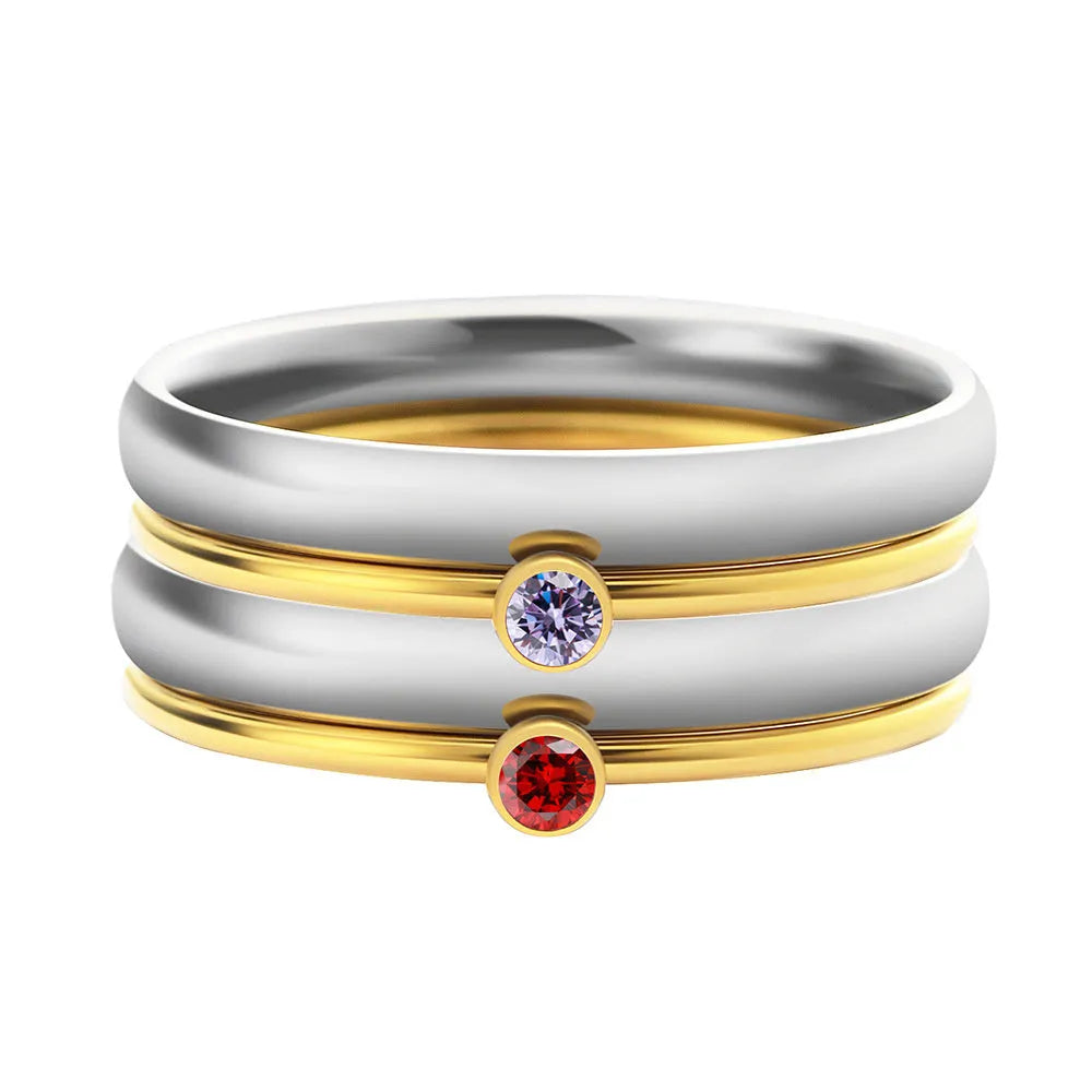 December birthstone titanium steel engraved ring with gold and steel colour combination
