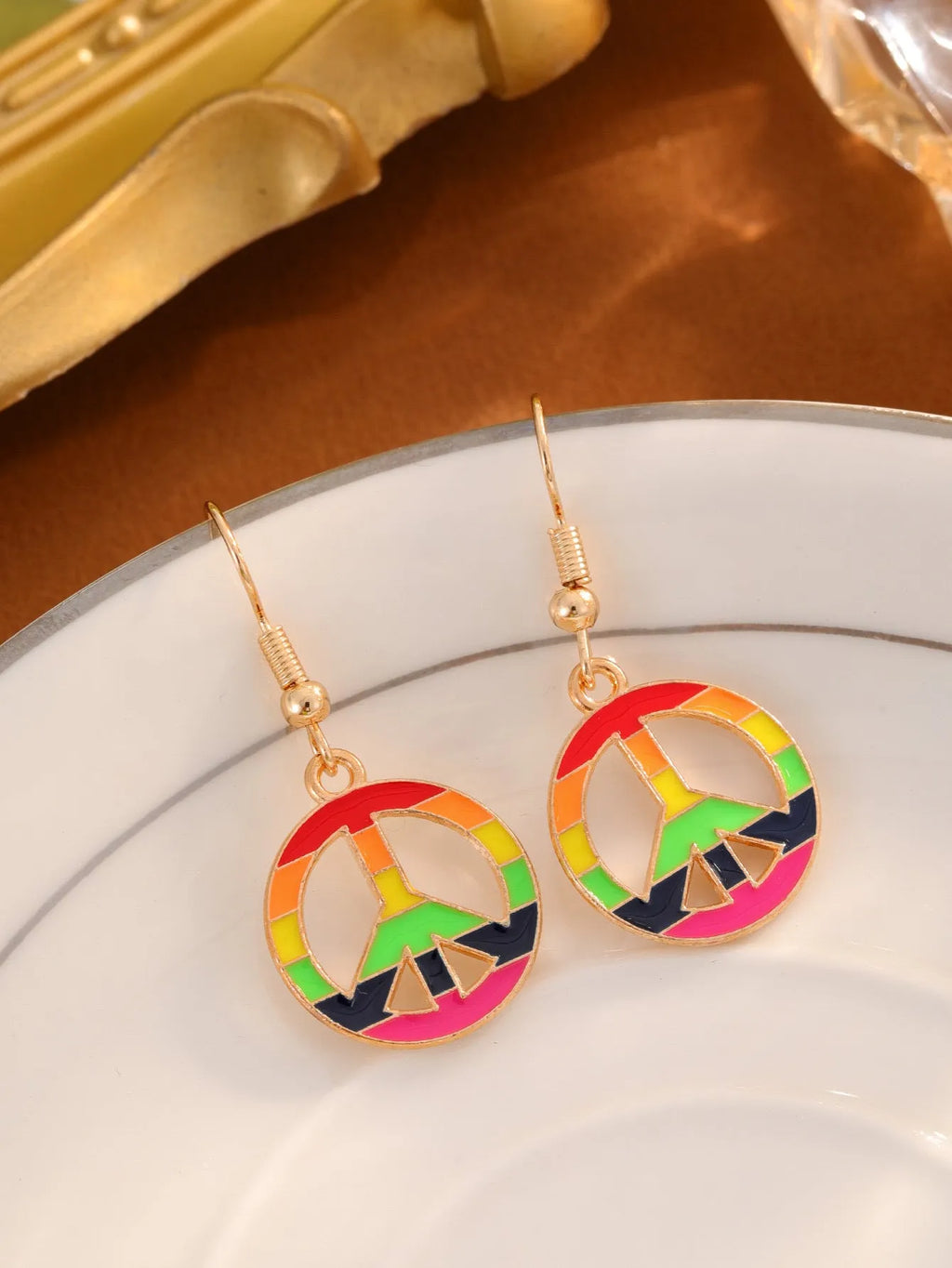 Rainbow flag design earrings in style 1 with alloy metal and enamel finish, approximately 3cm length