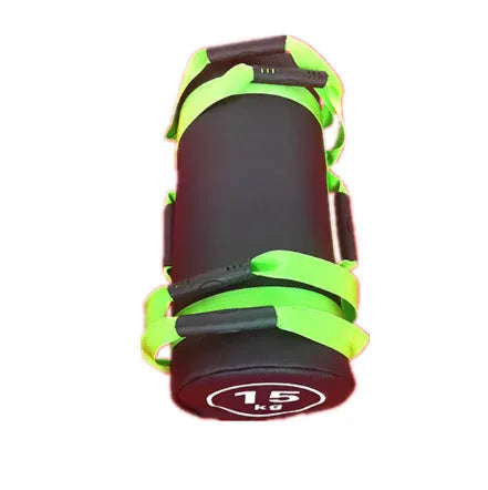 White PVC fitness training sandbag with weight markings for gym strength exercises