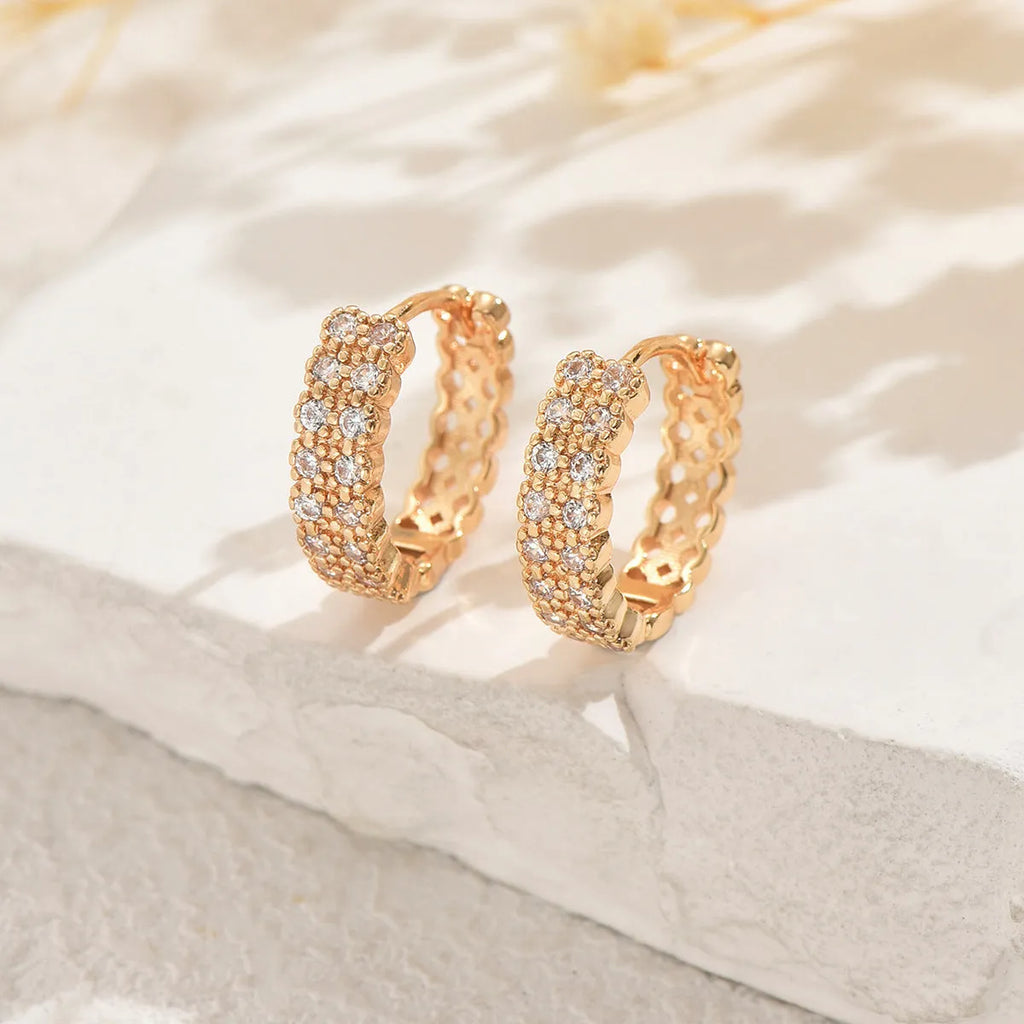 Copper geometry pattern ear studs with round dot ring elements