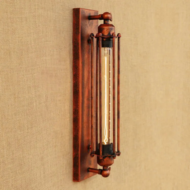 Industrial retro flute-shaped iron wall lamp in black bronze rust or silver finish