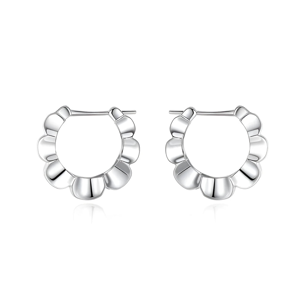 Sterling silver geometric earrings with round details and electroplated silver finish