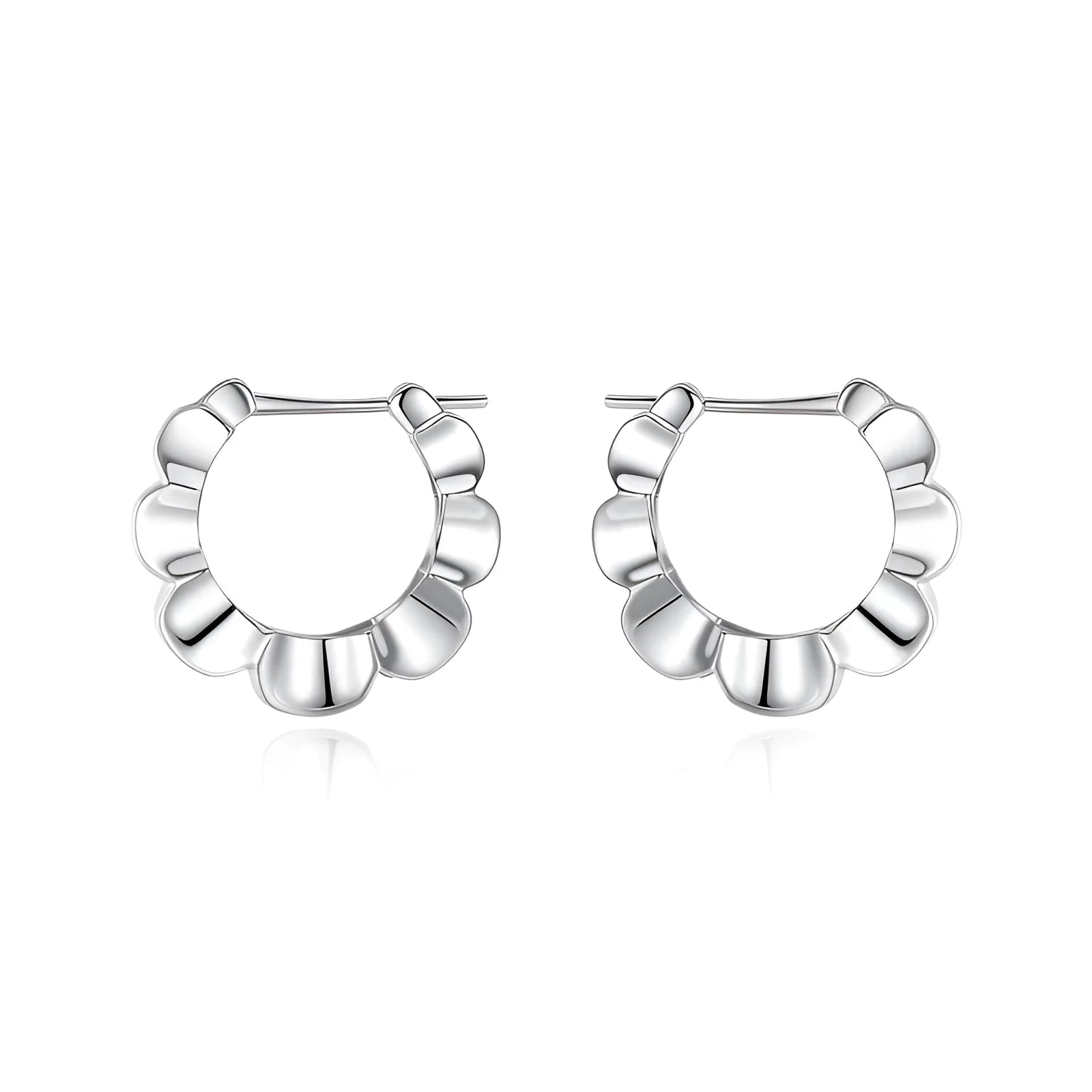 Sterling silver geometric earrings with round details and electroplated silver finish