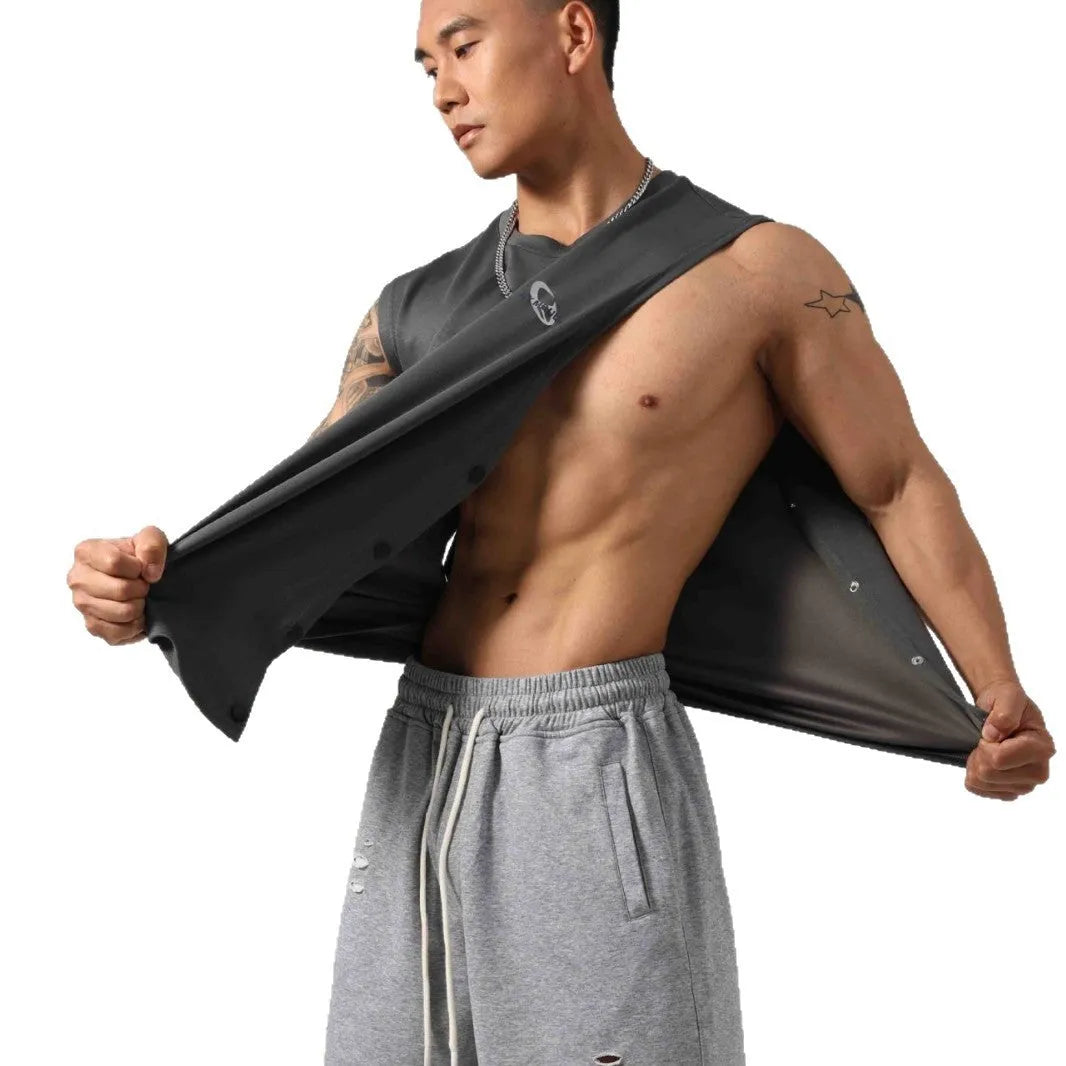 Men's Korean style loose fitness vest with hidden side hooks in solid colour