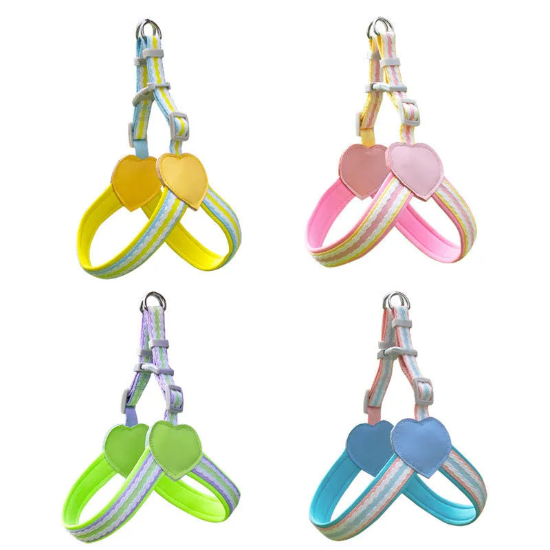 Nylon dog walking chest strap with hand holding rope in various colours and sizes