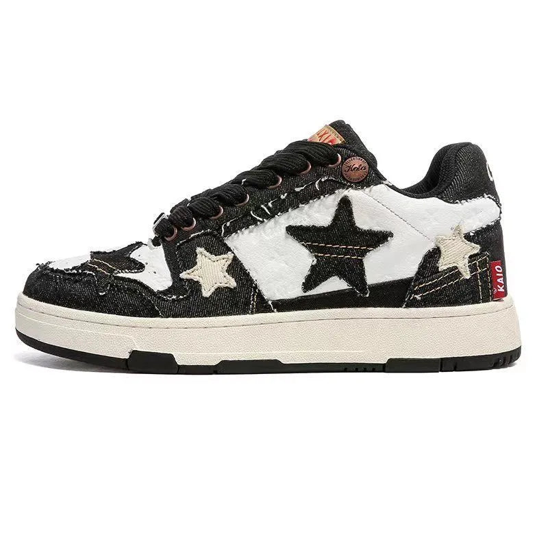 Cowhide leather unisex platform running shoes with round toe and lace-up front