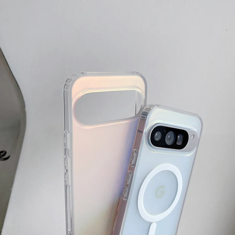 Colourful laser frosted matte phone case for Google models on a table
