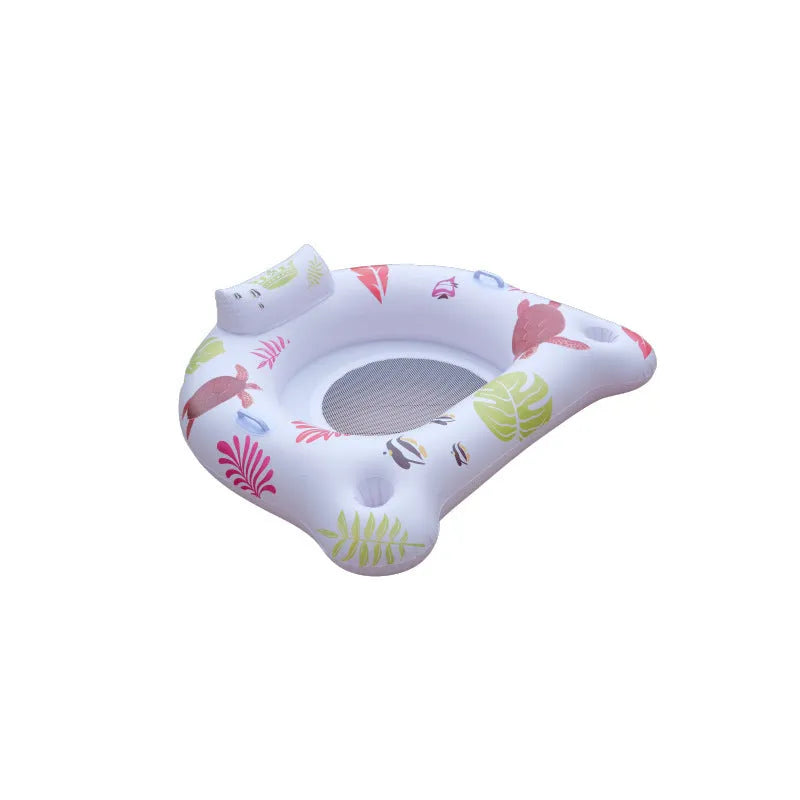 White luminous U-shaped inflatable float on water showing 120x120cm dimensions