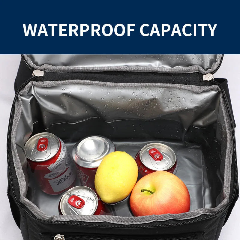 Blue insulated waterproof backpack with double layer cooling compartment and 22-litre capacity