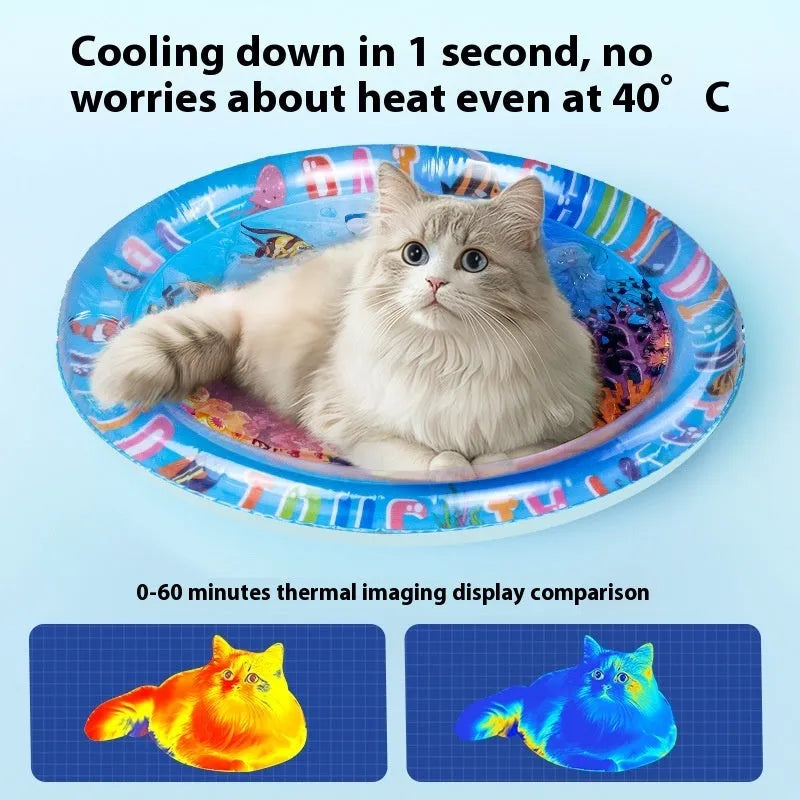 PVC inflatable water cooling mattress for cats with animal print designs