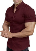 Men's short sleeve printed casual shirt with collar in cardigan style showing colour options