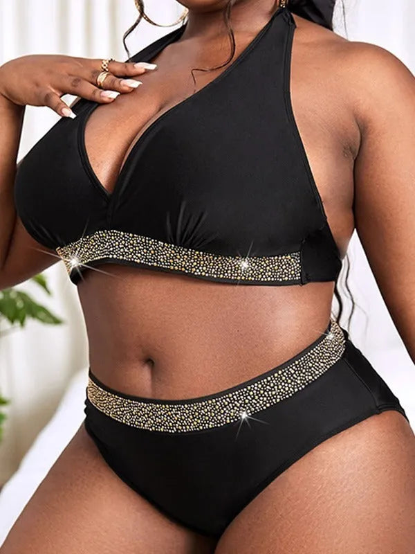 Black plus size women's swimsuit bikini set for swimming and sports