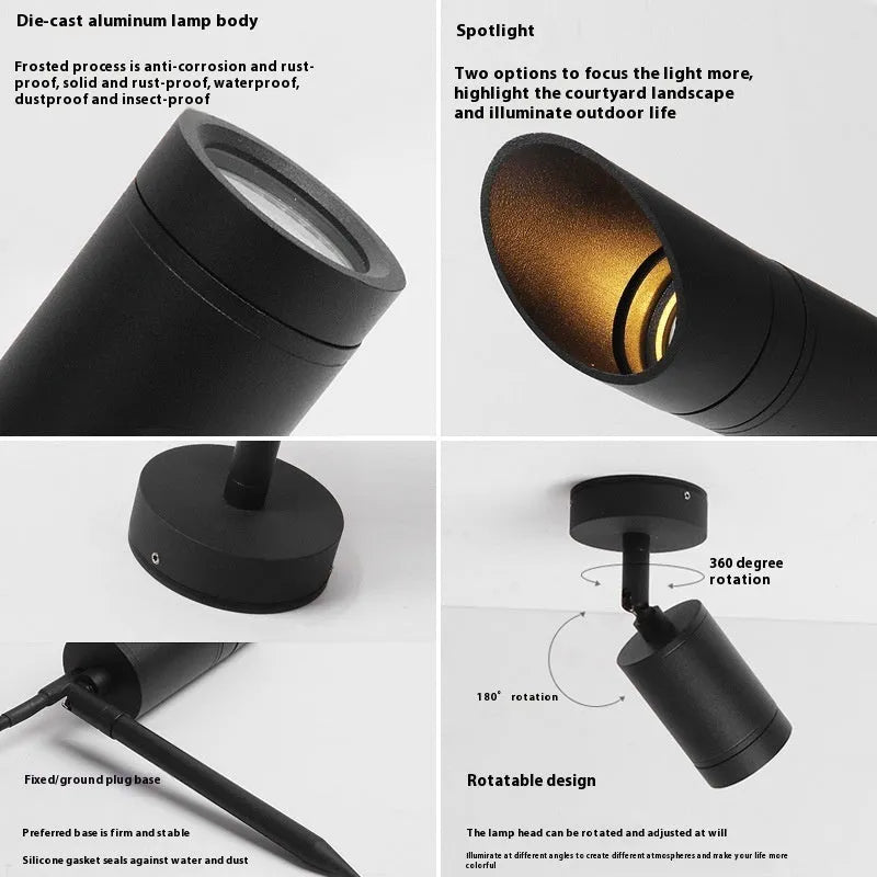 Outdoor aluminium ground lamp with COB LED for garden lighting on grass.