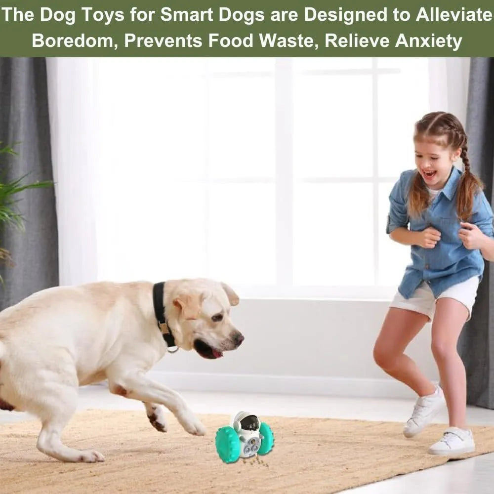 Robot-shaped tumbler pet treat dispenser toy in assorted colours for small dogs and cats