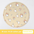 Round pet cooling mat with cartoon dog design, gel-filled for summer heat relief.