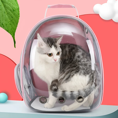 Astronaut style cat carrier bag in solid colour made from medium-hard PC plastic for pet transport.