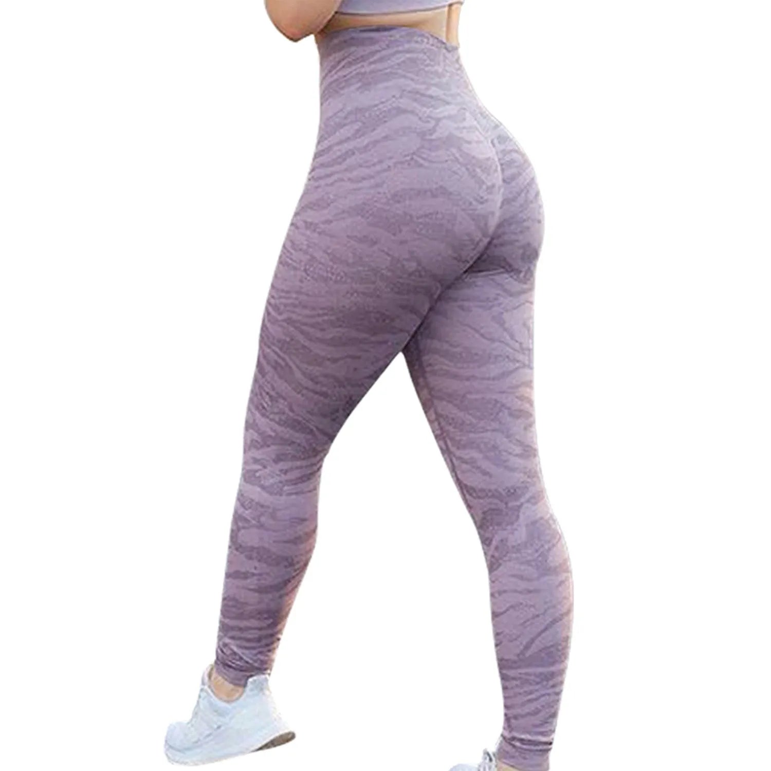 Women's push up booty leggings in leopard print and camouflage patterns for fitness activities
