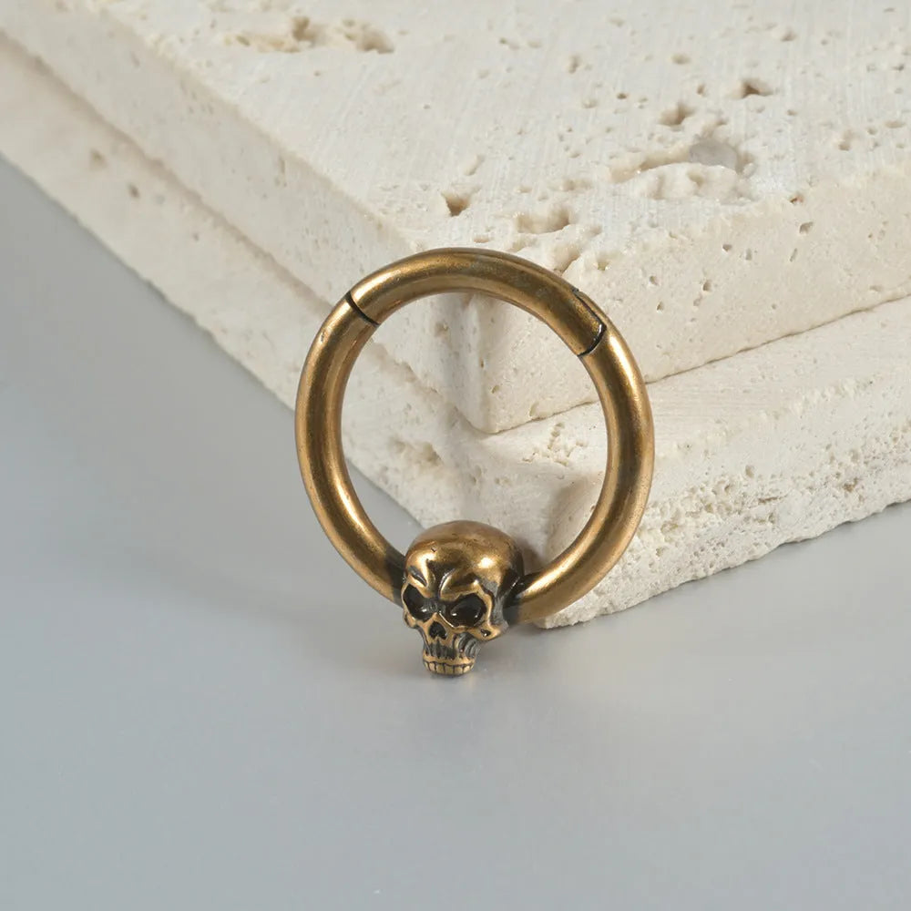 Copper ghost head earrings with punk style in antique gold or silver finish