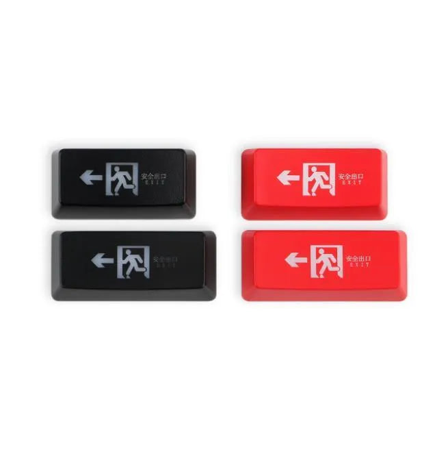 Red safety evacuation exit mechanical keyboard keycap with transparent construction