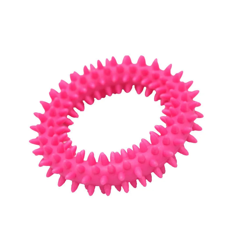 Blue TPR spiky circle ring dog chew toy for dental cleaning and bite training.