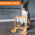 Wooden dog puzzle toy with sliding blocks showing treat compartments measuring 31x30x20cm
