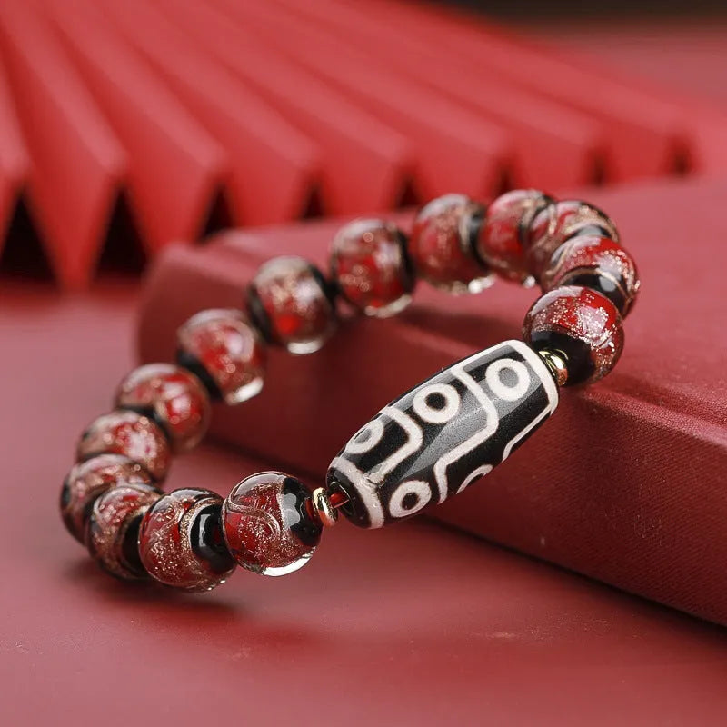 Chinese style coloured glaze bracelet with snake lucky beads in ancient five-colour design