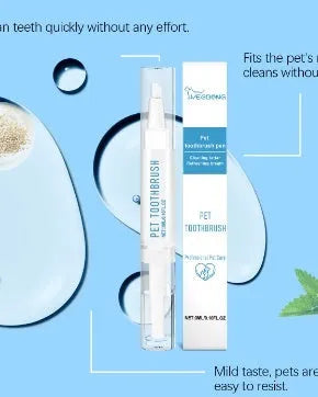 Pet toothbrush pen with 3ml breath-care gel and soft applicator brush for dogs and cats.