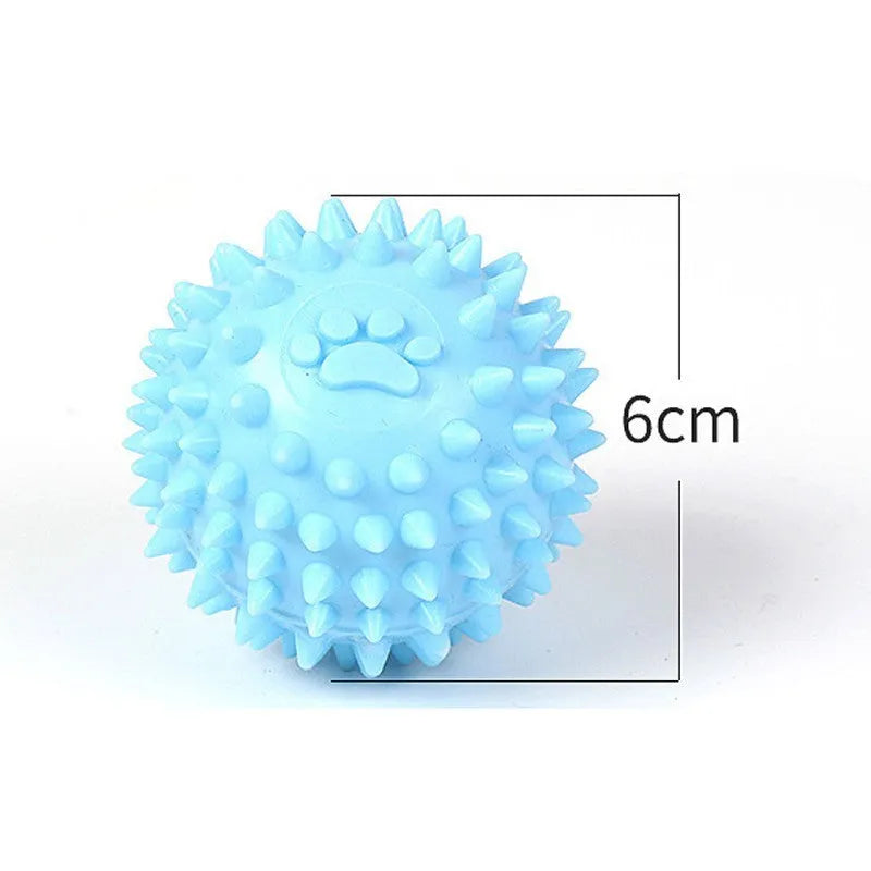 Blue TPR dog chew ball with textured surface for teeth cleaning, 6cm diameter