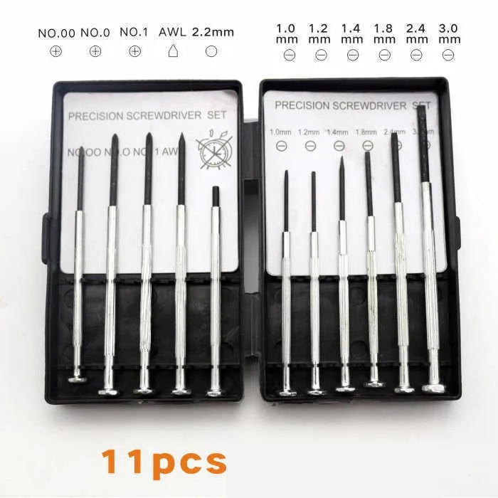 TH-6177 11-piece clock repair screwdriver set with cross and flat drivers