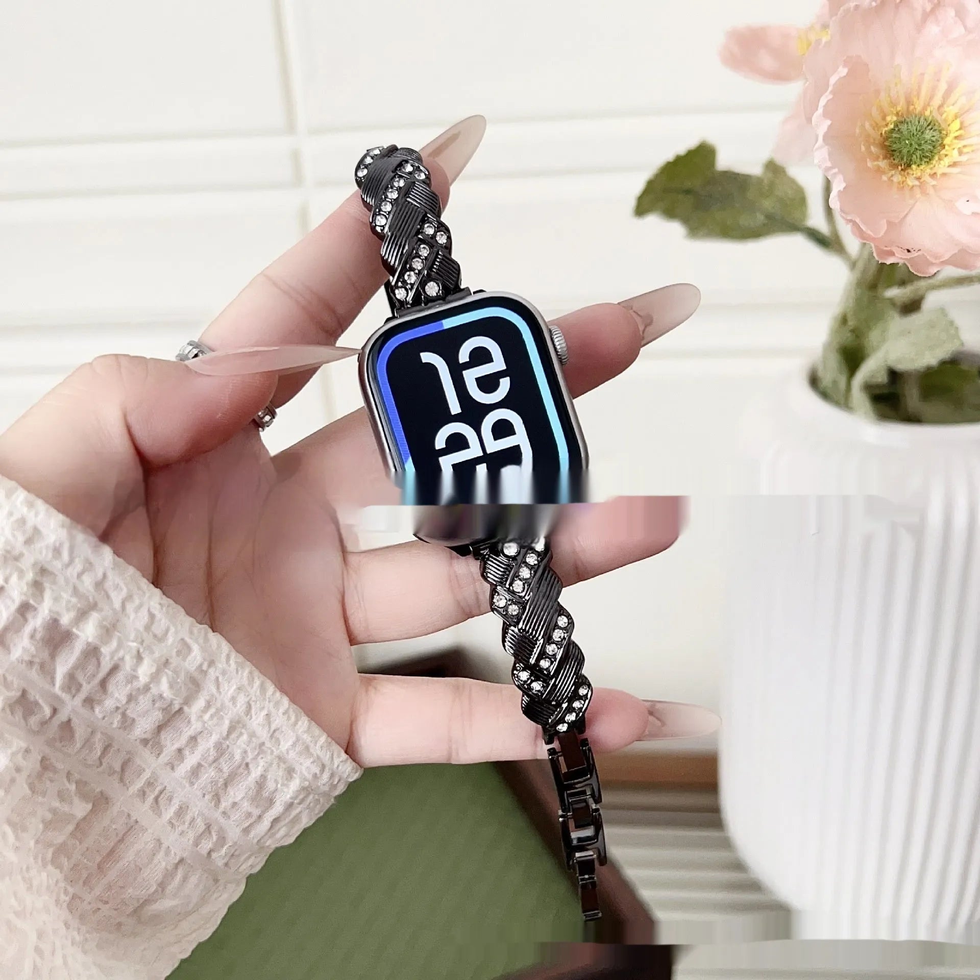 Zinc alloy watch strap with twist diamond design in various colours for iPhone smartwatches