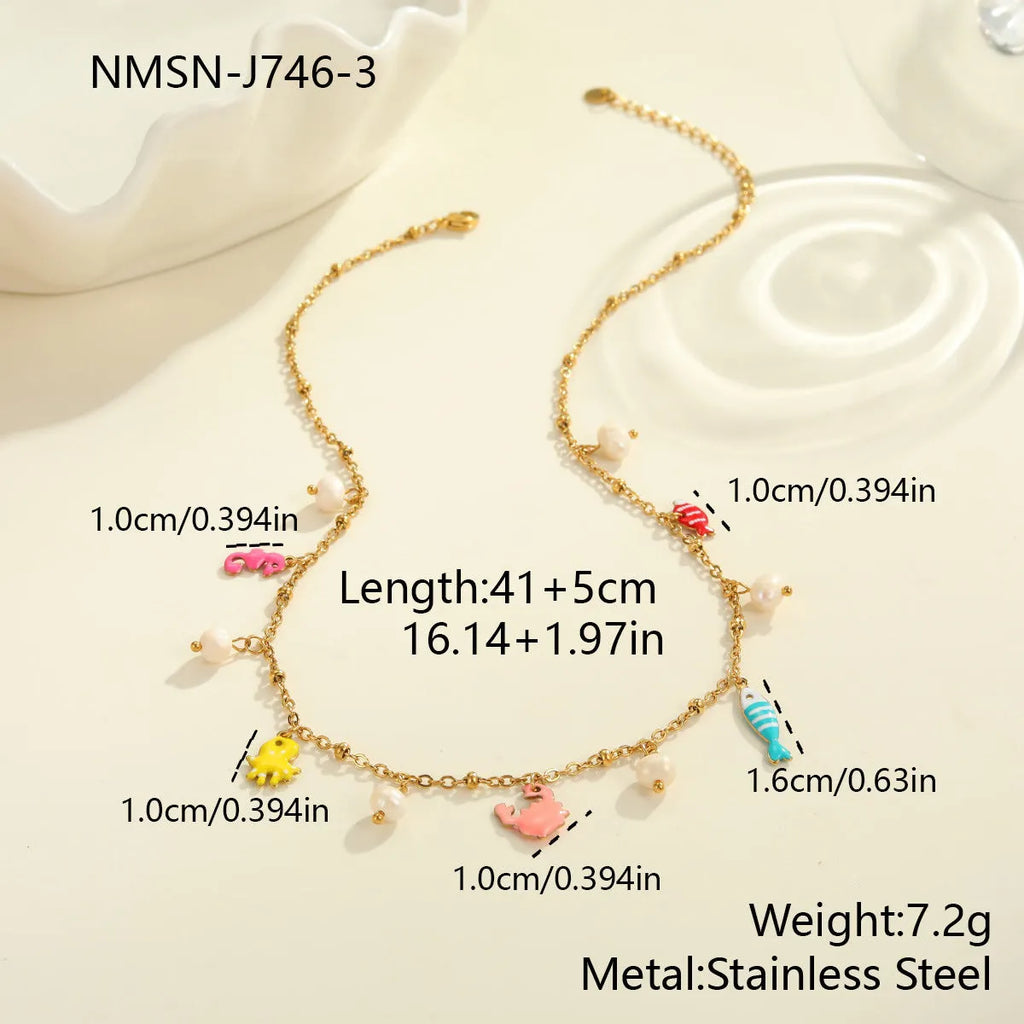 Stainless steel pendant necklace with geometric shape and 18K gold electroplating, paired with a titanium steel bracelet, for women