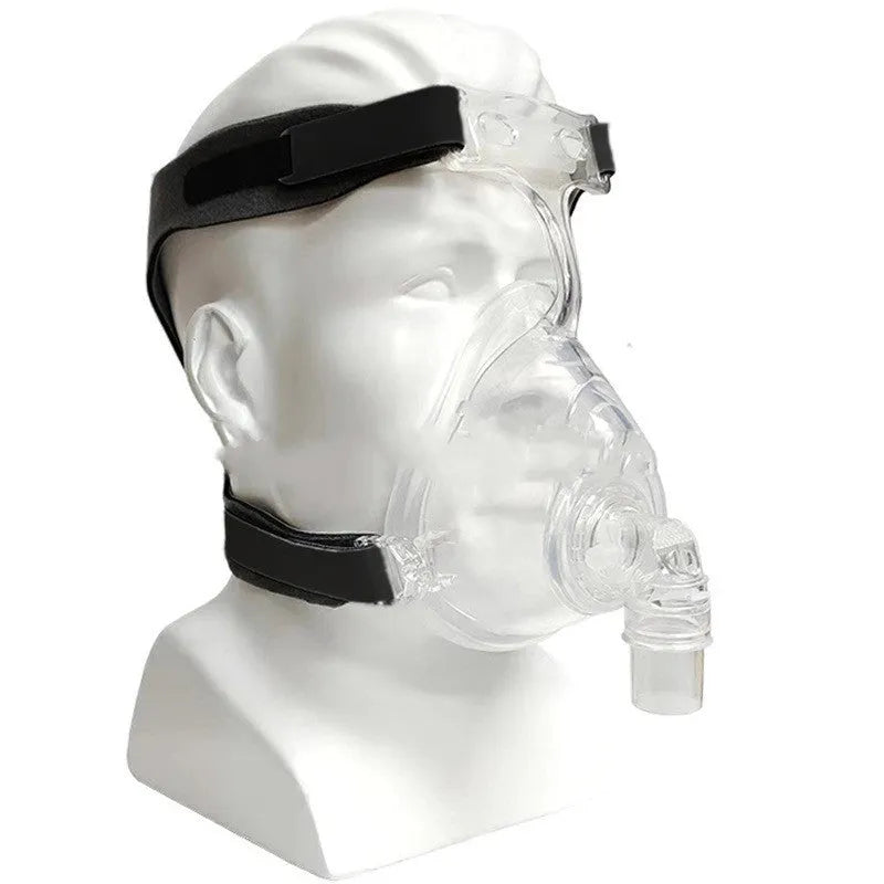 Transparent silicone CPAP breathing mask with headgear and elbow connectors