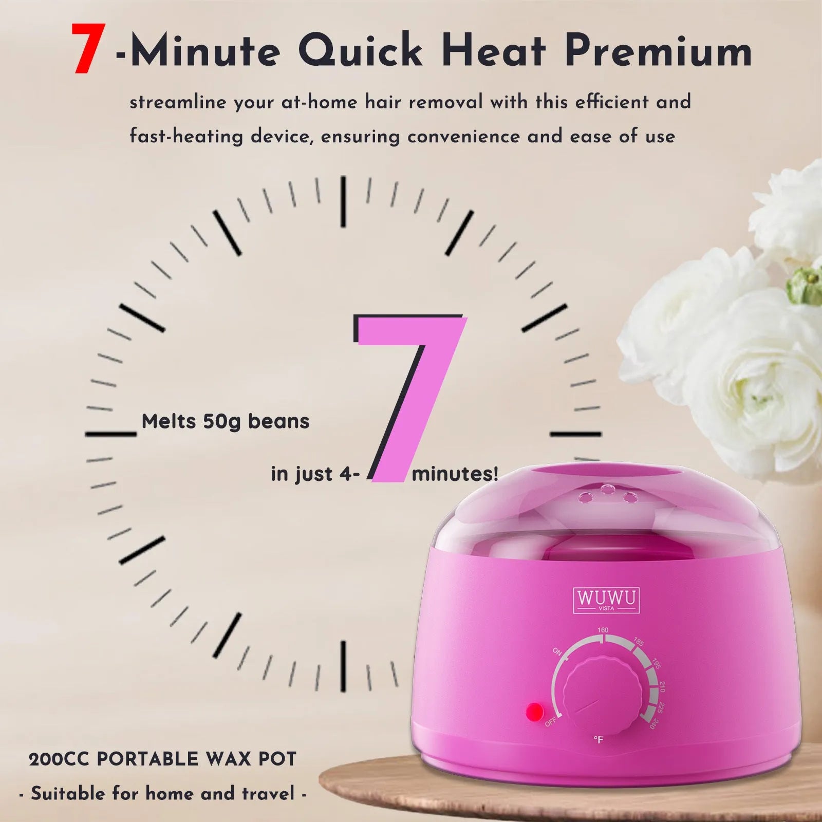 Hard wax kit with pink warmer, wax beans, applicators, aftercare lotion and cooling masks