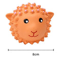 Orange and yellow spiky latex squeaky dog toys shaped like animals for teeth cleaning
