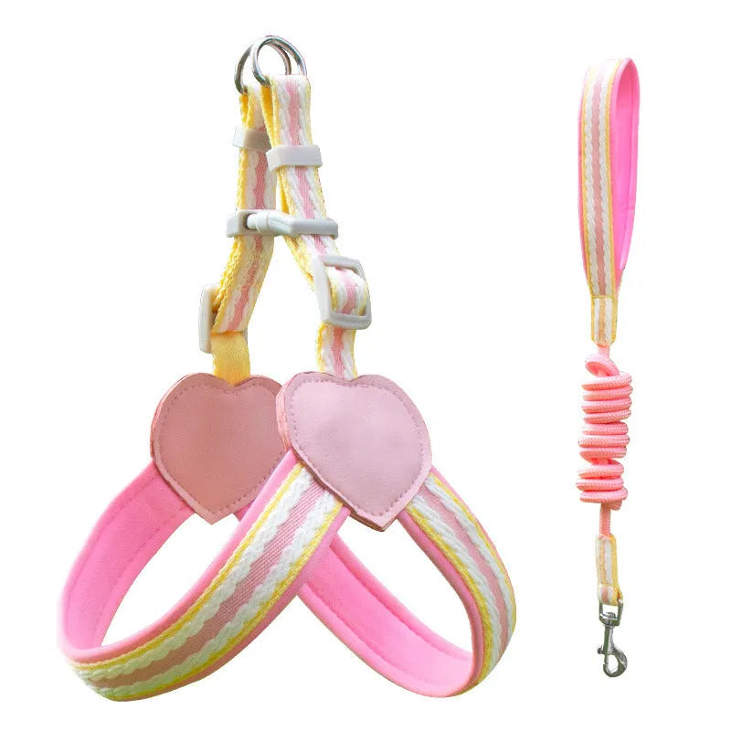 Nylon dog walking chest strap with hand holding rope in various colours and sizes