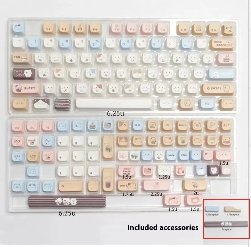 Sea salt cat themed PBT keycap set for mechanical keyboards with spacebar and supplement caps
