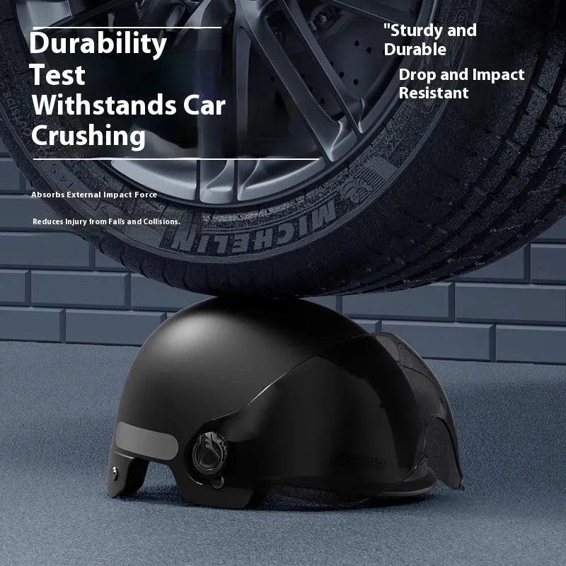 3C certified electric motorcycle half helmet with sun visor in polypropylene.