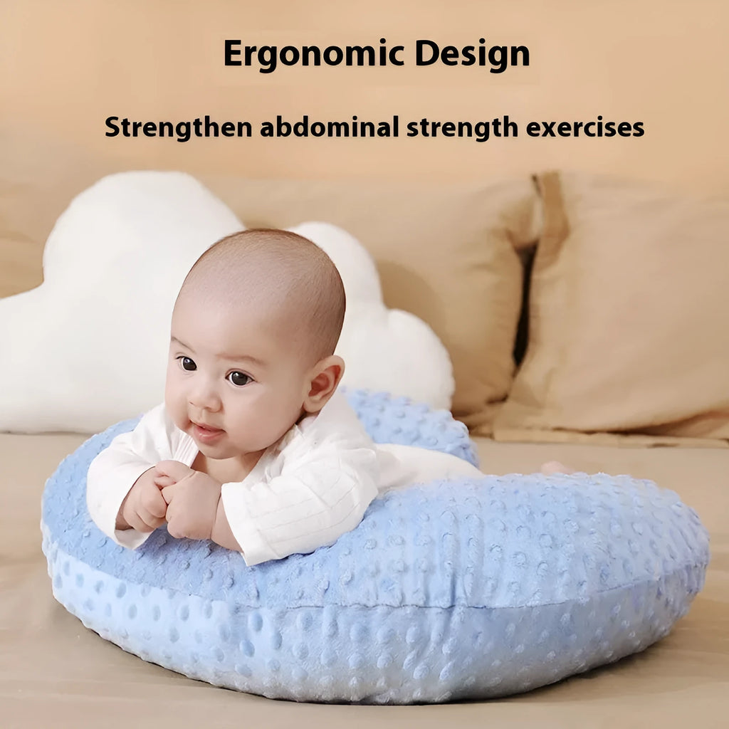 Nursing pillow with cotton-filled support and washable polyester cover in choice of colours